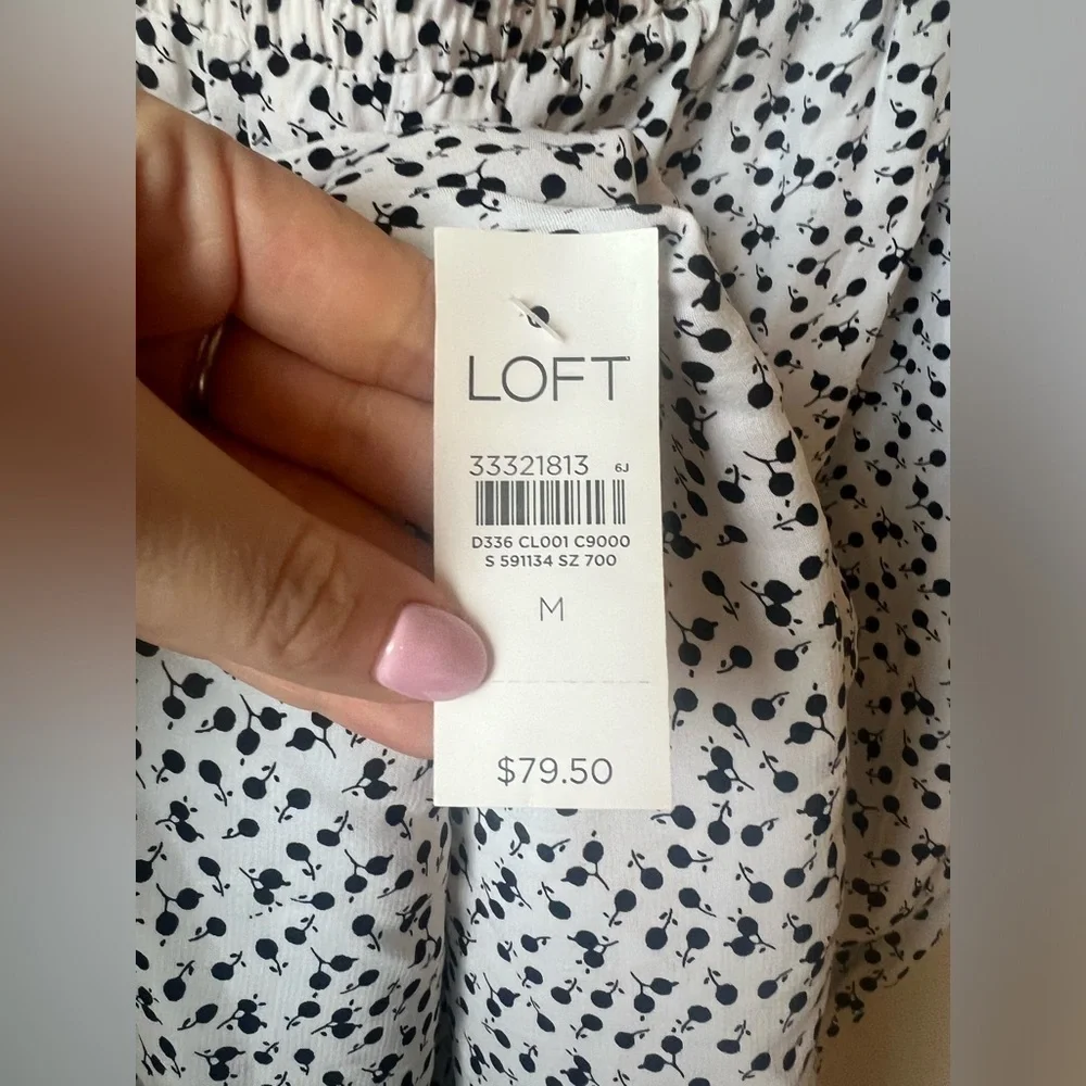 LOFT White and Black Floral Button Pull On Midi Skirt Size Medium NWT BRAND NEW - Picture 10 of 14